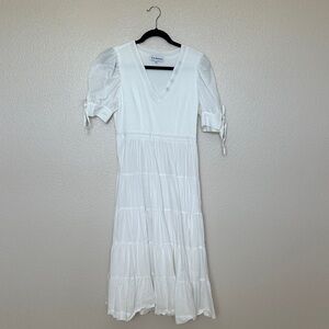 Eva Franco White Midi Dress with Button Detail